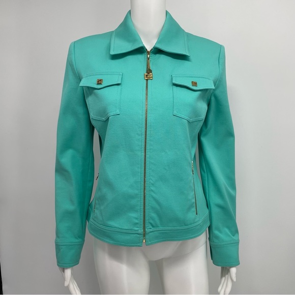 St John Collection By Marie Gray Womens Jacket Size S Teal Stretch - Picture 1 of 9